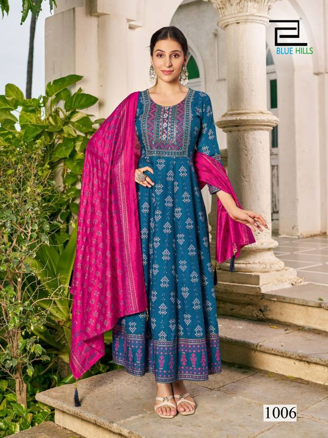 Senorita Special  By Blue Hills Rayon Printed Anarkali Long Kurti With Dupatta Wholesale Online